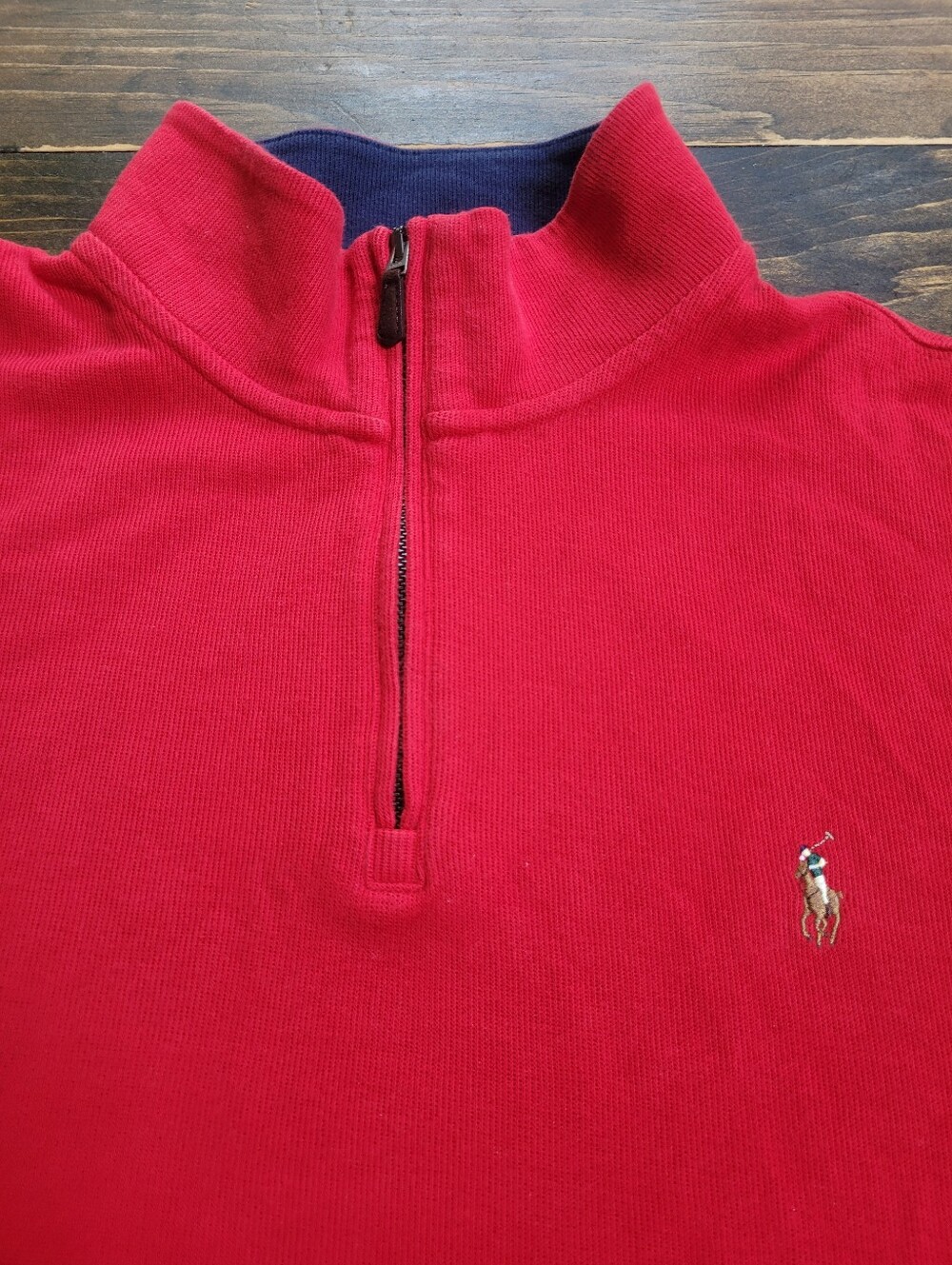 Polo Ralph Lauren Quarter Zip Estate Rib Sweater Red Navy XL
